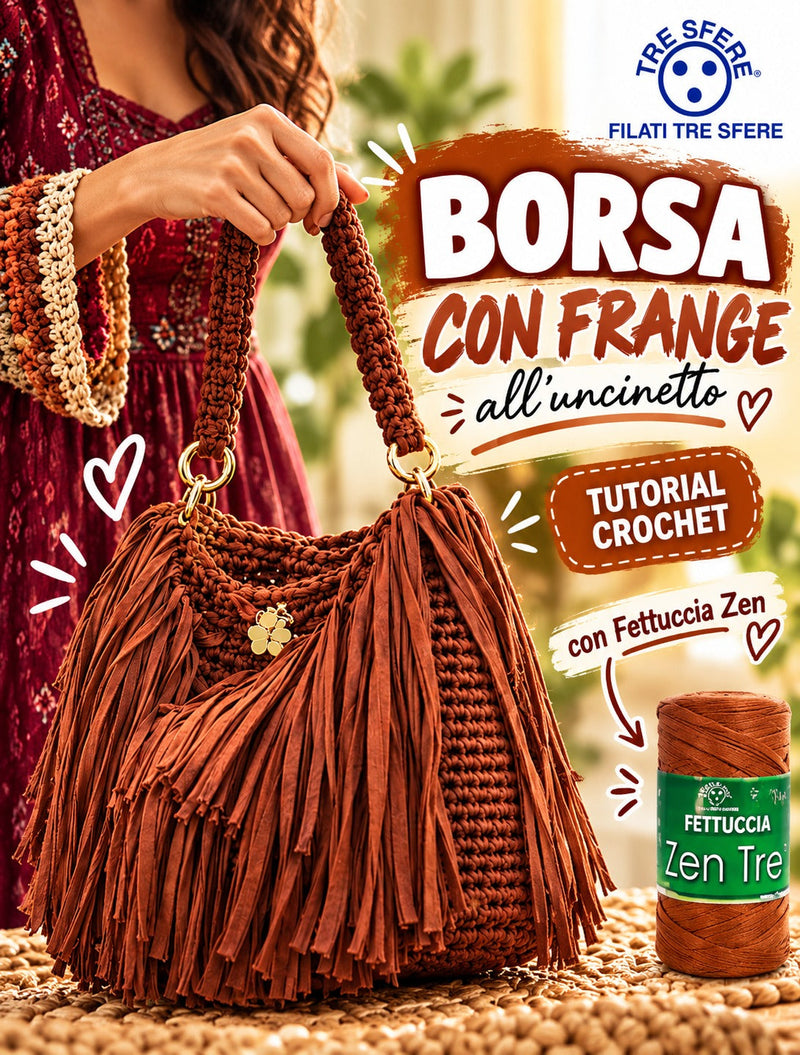 Borsa con frange all'uncinetto I Tutorial Fettuccia Zen I Studio 471B