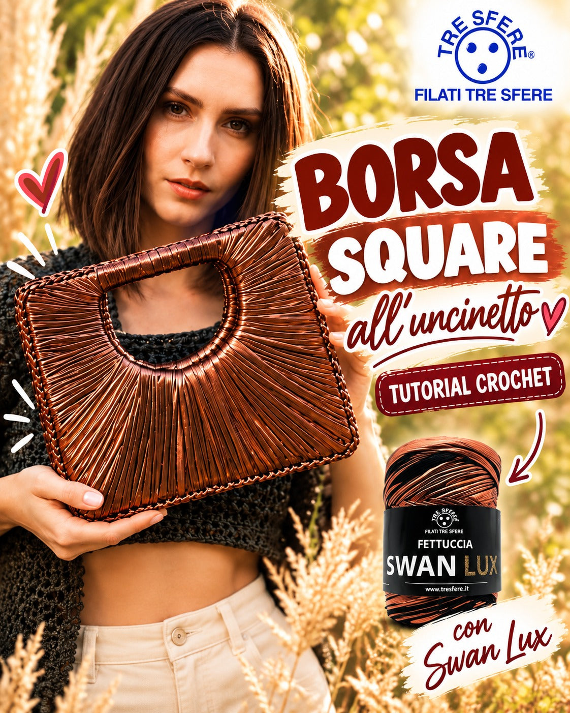Borsa Square all'uncinetto I Tutorial Fettuccia Swan Lux I Studio 479P