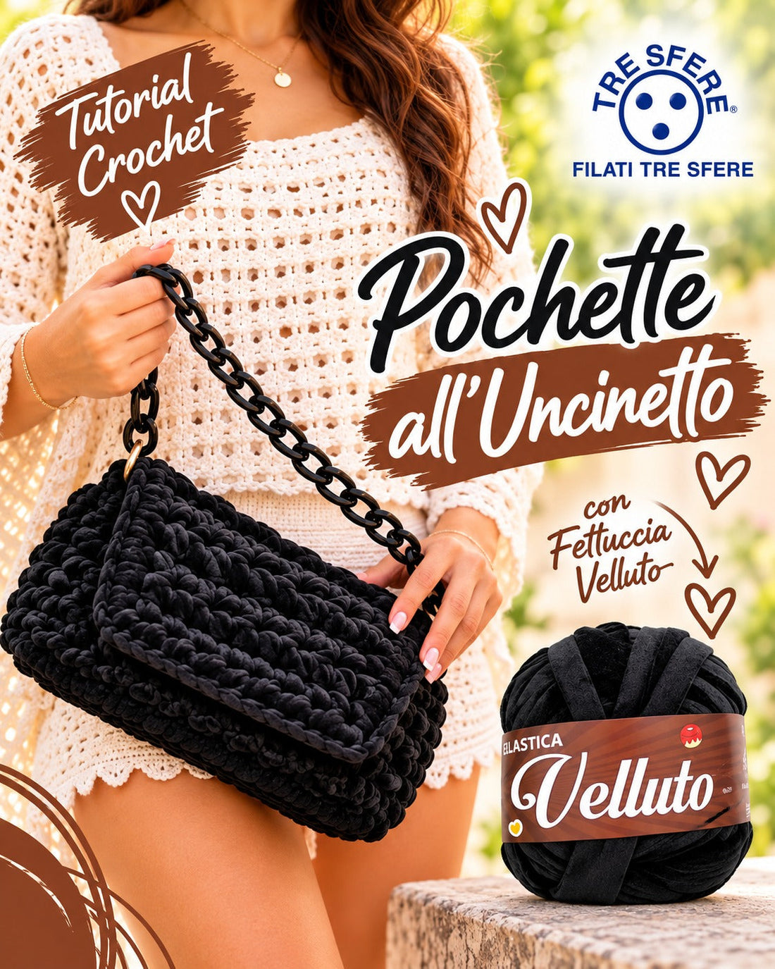 Pochette all'uncinetto I Tutorial Fettuccia Waoo velluto I Studio 460B