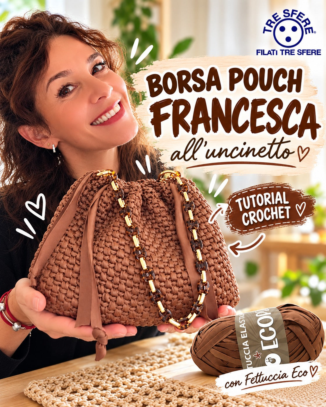 Borsa Pouch Francesca all'uncinetto I Tutorial Fettuccia Waoo Ecopelle I Studio 462F