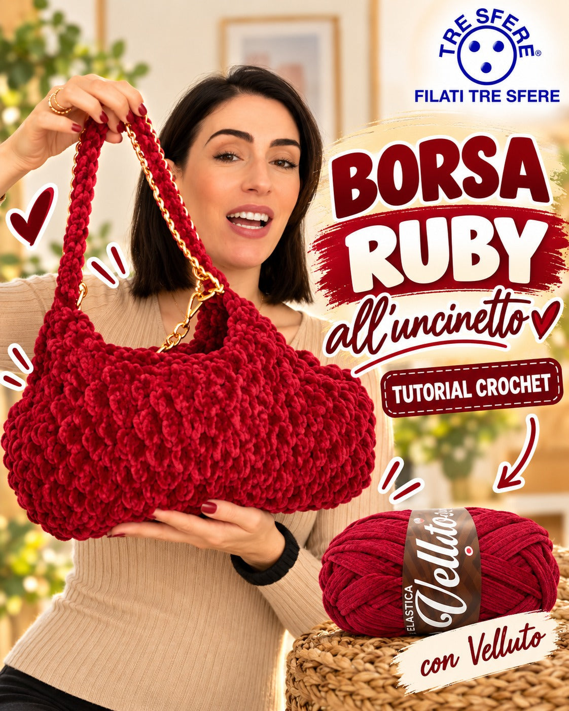 Borsa Ruby all'uncinetto I Tutorial Fettuccia Waoo Velluto I Studio 475E