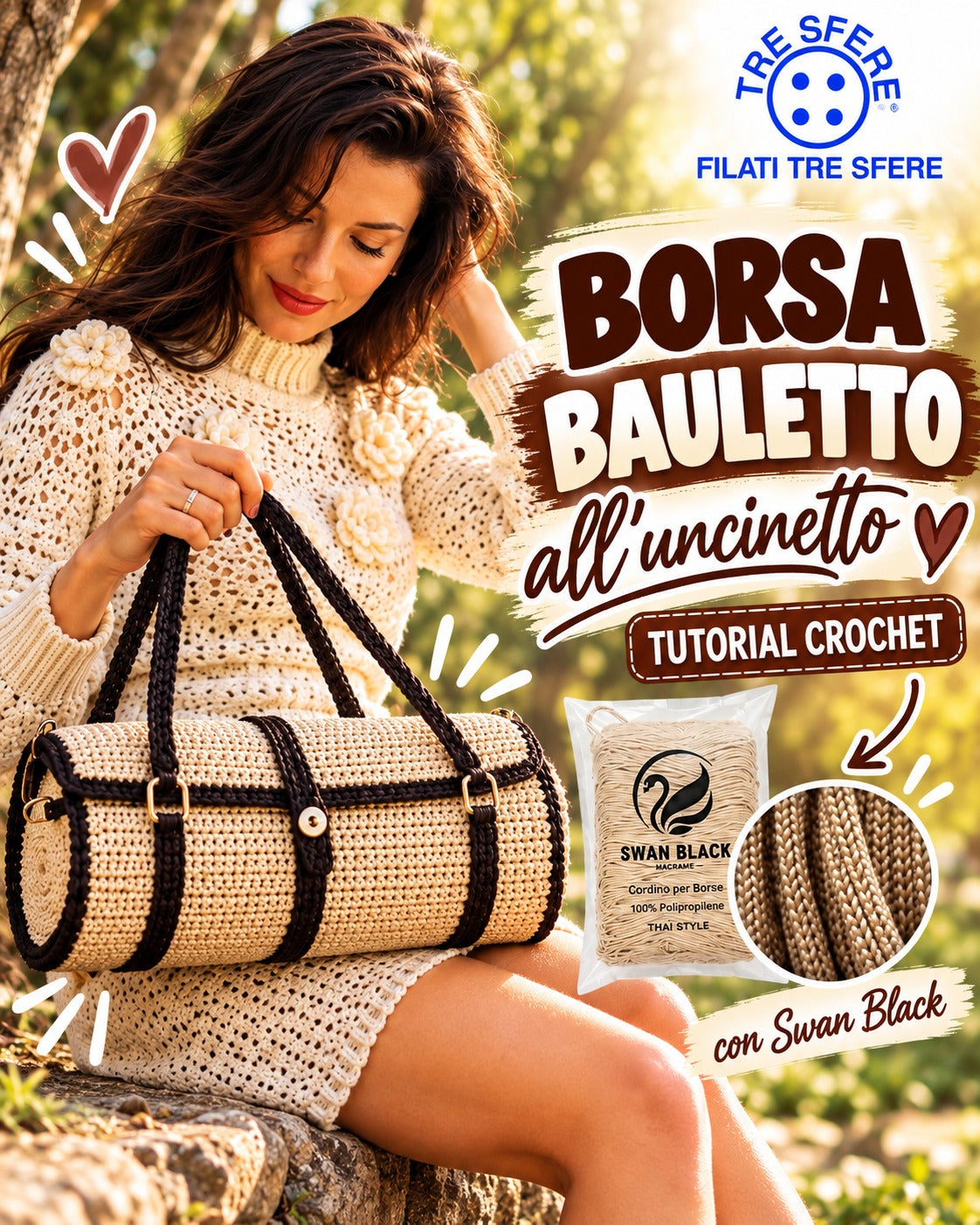 Borsa bauletto all'uncinetto I Tutorial Swan Black I Studio 491R