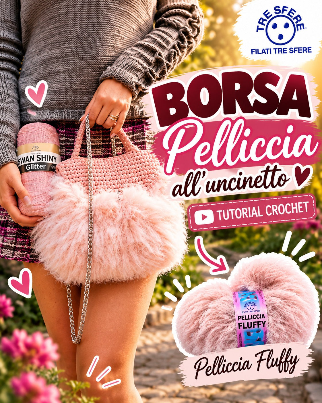 Borsa pelliccia all'uncinetto I Tutorial Pelliccia Fluffy I Studio 500B
