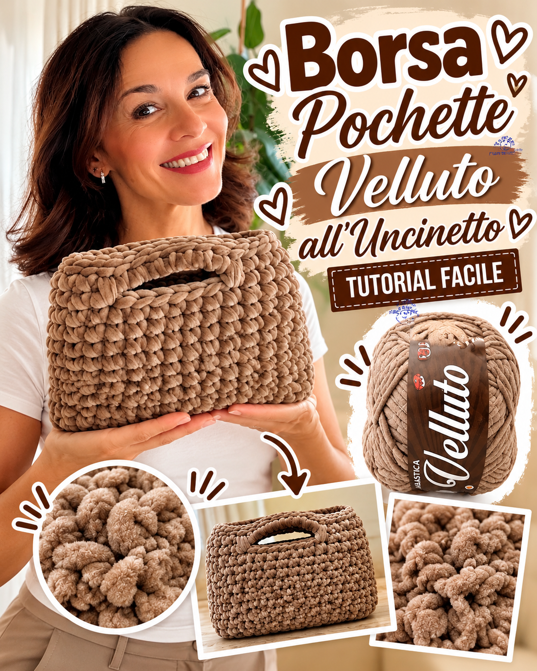 Borsa pochette velluto all'uncinetto I Tutorial Waoo Velluto I Studio 525R