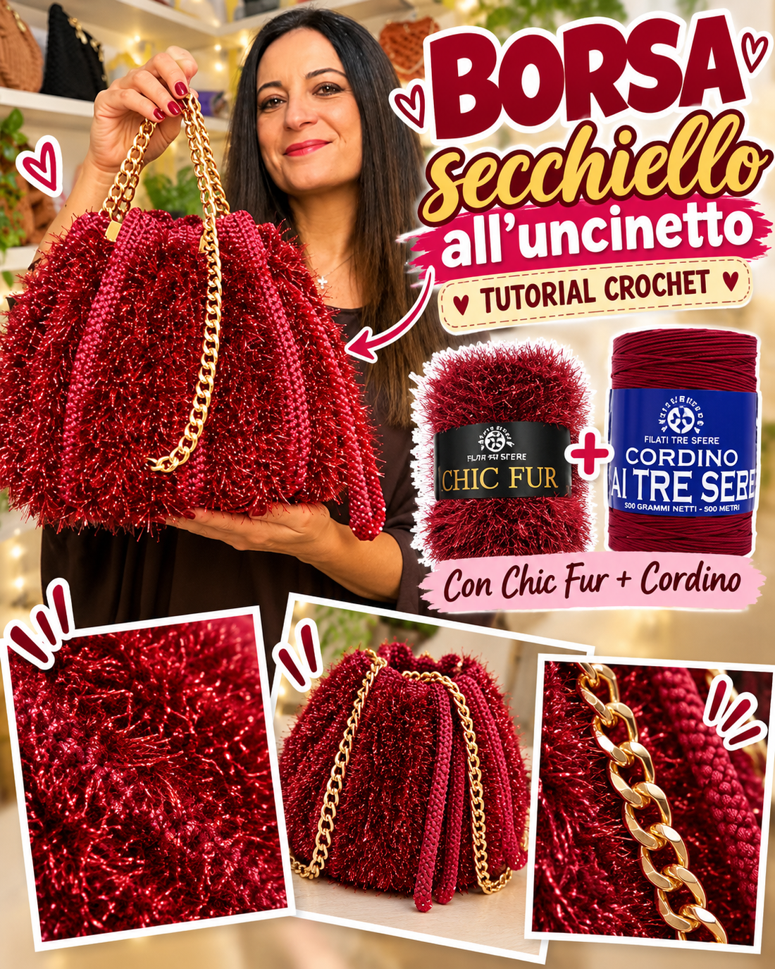 Borsa secchiello all'uncinetto I Tutorial Thai e Chic Fur Lux I Studio 527V