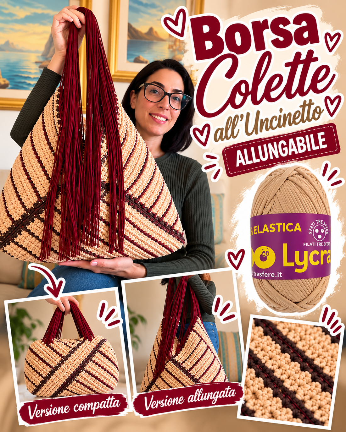 Borsa allungabile colette all'uncinetto I Tutorial Waoo Lycra I Studio 526E