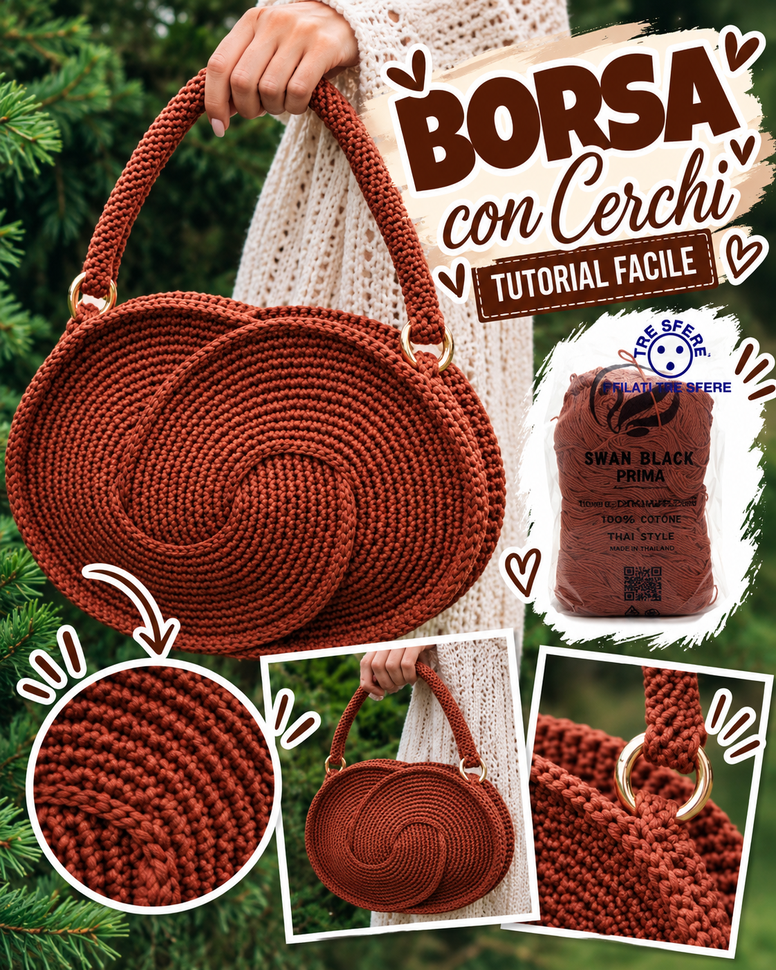 Borsa con cerchi all'uncinetto I Tutorial Swan Black Prime I Studio 524R