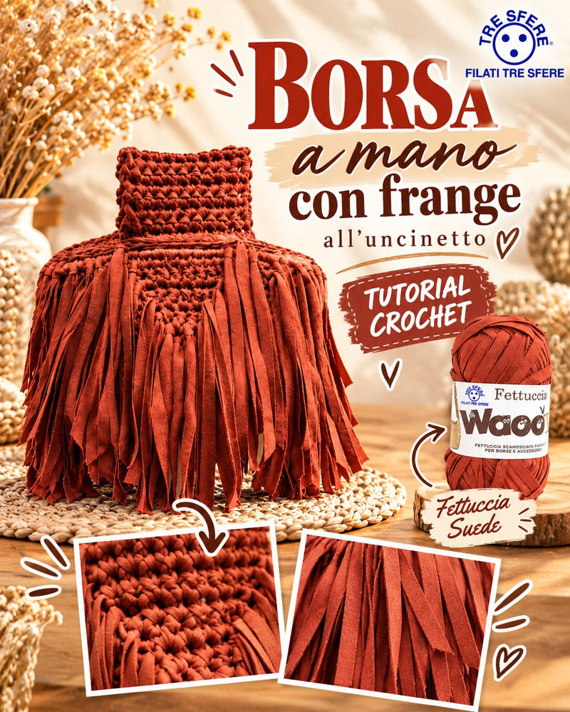 Borsa a mano con frange all'uncinetto I Tutorial Waoo Suede I Studio 517V