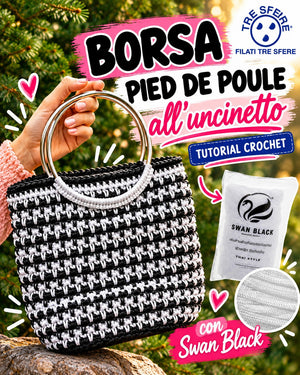 Borsa pied de poule all'uncinetto I Tutorial Swan Black I Studio 494R