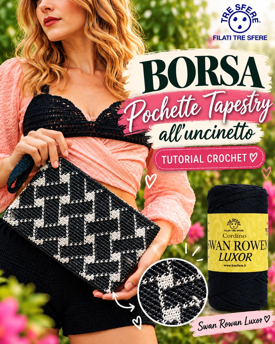 Borsa pochette all'uncinetto I Tutorial tapestry Swan Rowen Luxor I Studio 510M