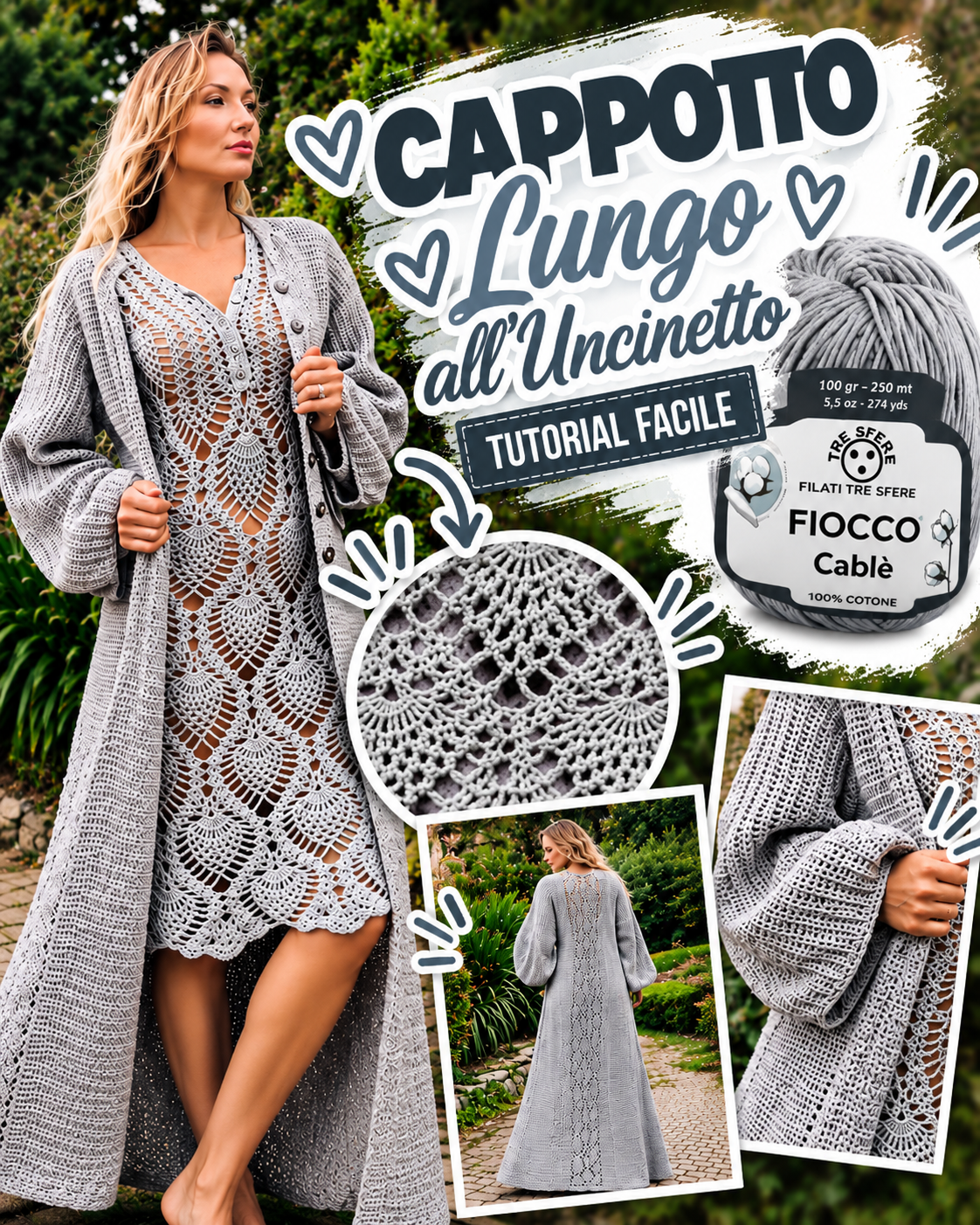 Cappotto lungo all'uncinetto I Tutorial Fiocco Cablé I Studio 528R