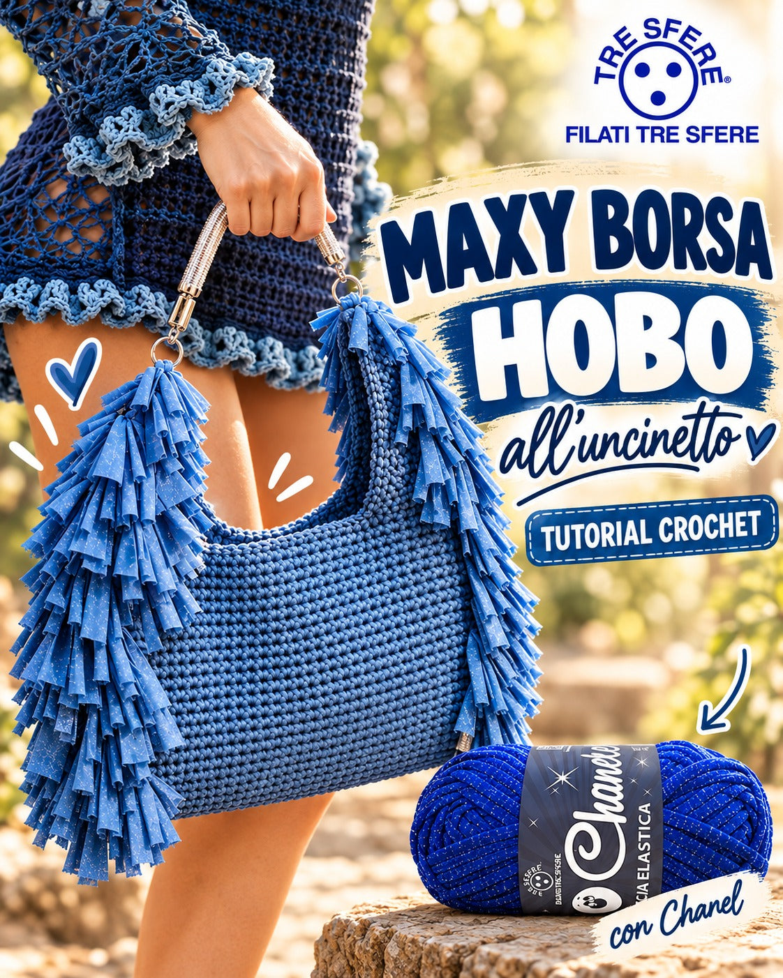 Maxy Borsa hobo all'uncinetto I Tutorial Fettuccia Waoo Chanel I Studio 477P