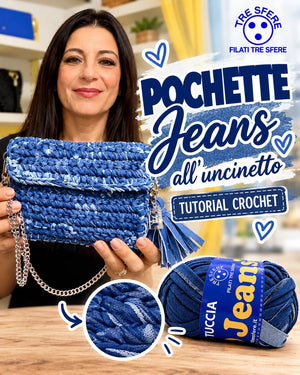 Borsa pochette jeans all'uncinetto I Tutorial Fettuccia Waoo Jeans I Studio 507V