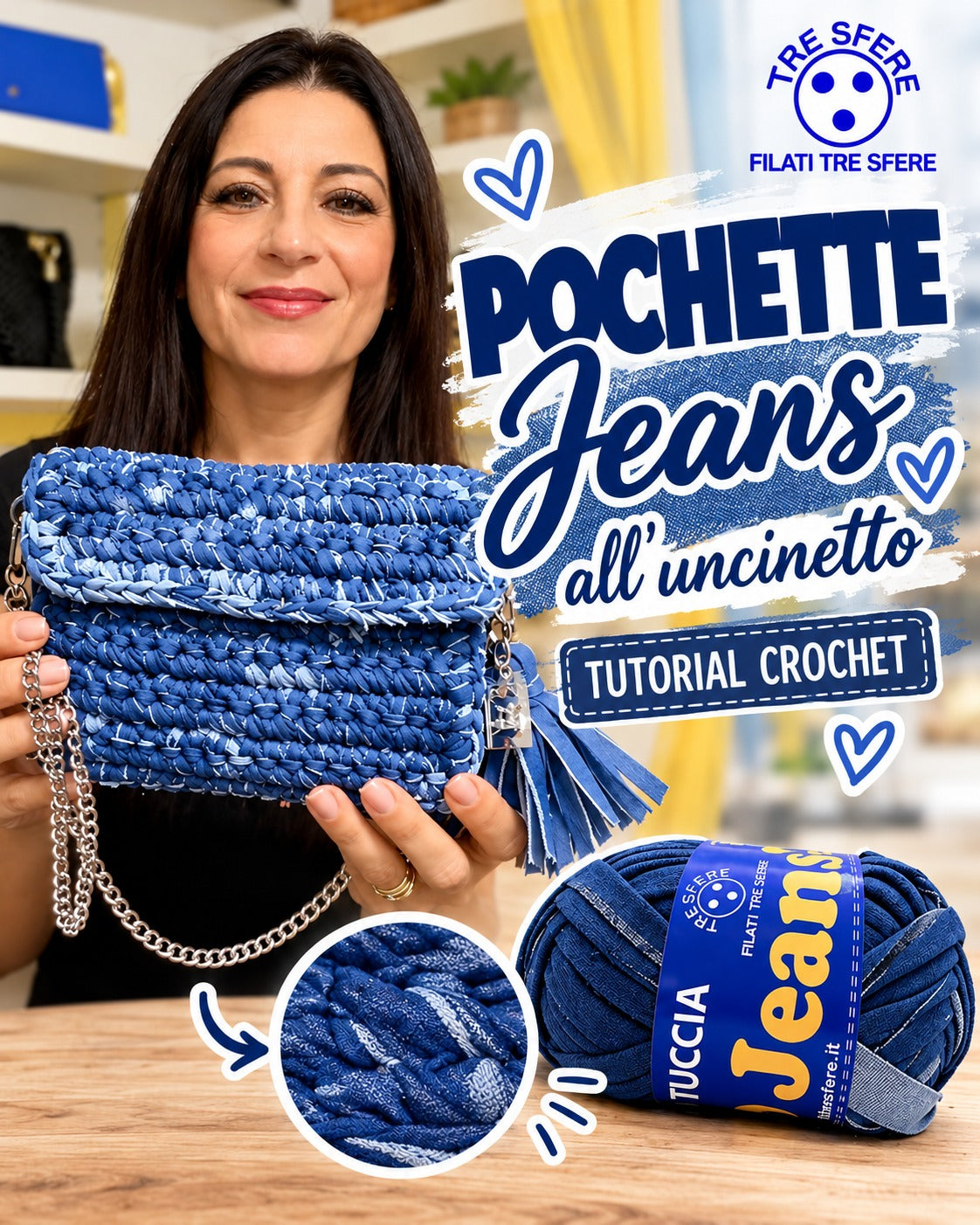 Borsa pochette jeans all'uncinetto I Tutorial Fettuccia Waoo Jeans I Studio 507V