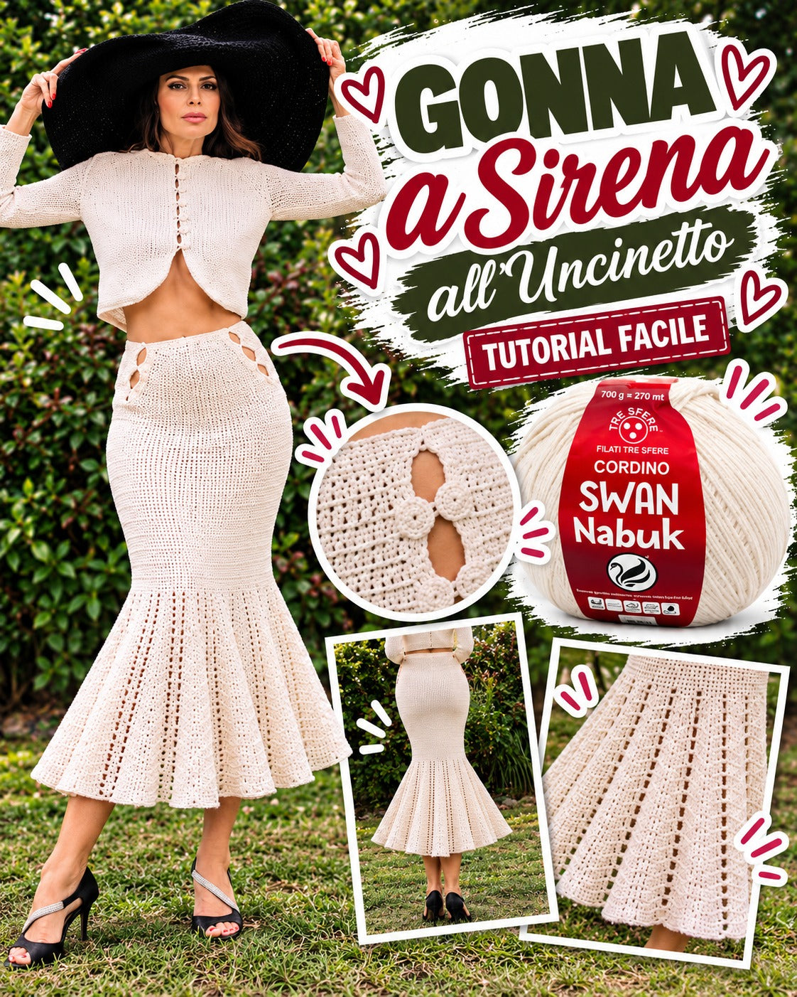 Gonna a sirena all'uncinetto I Tutorial Fettuccia Swan Nabuk I Studio 531N