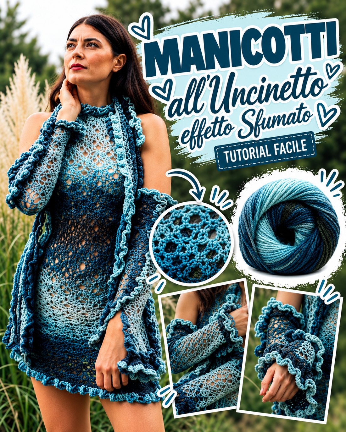 Manicotti sfumati all'uncinetto I Tutorial Lana Merino Multicolor I Studio 523R